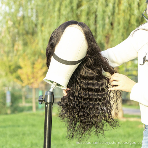 100% Brazilian Human Hair Lace Front Wig 150% Density Pre Plucked Natural Color Water Wave 4*4 Lace Closure Wig Remy